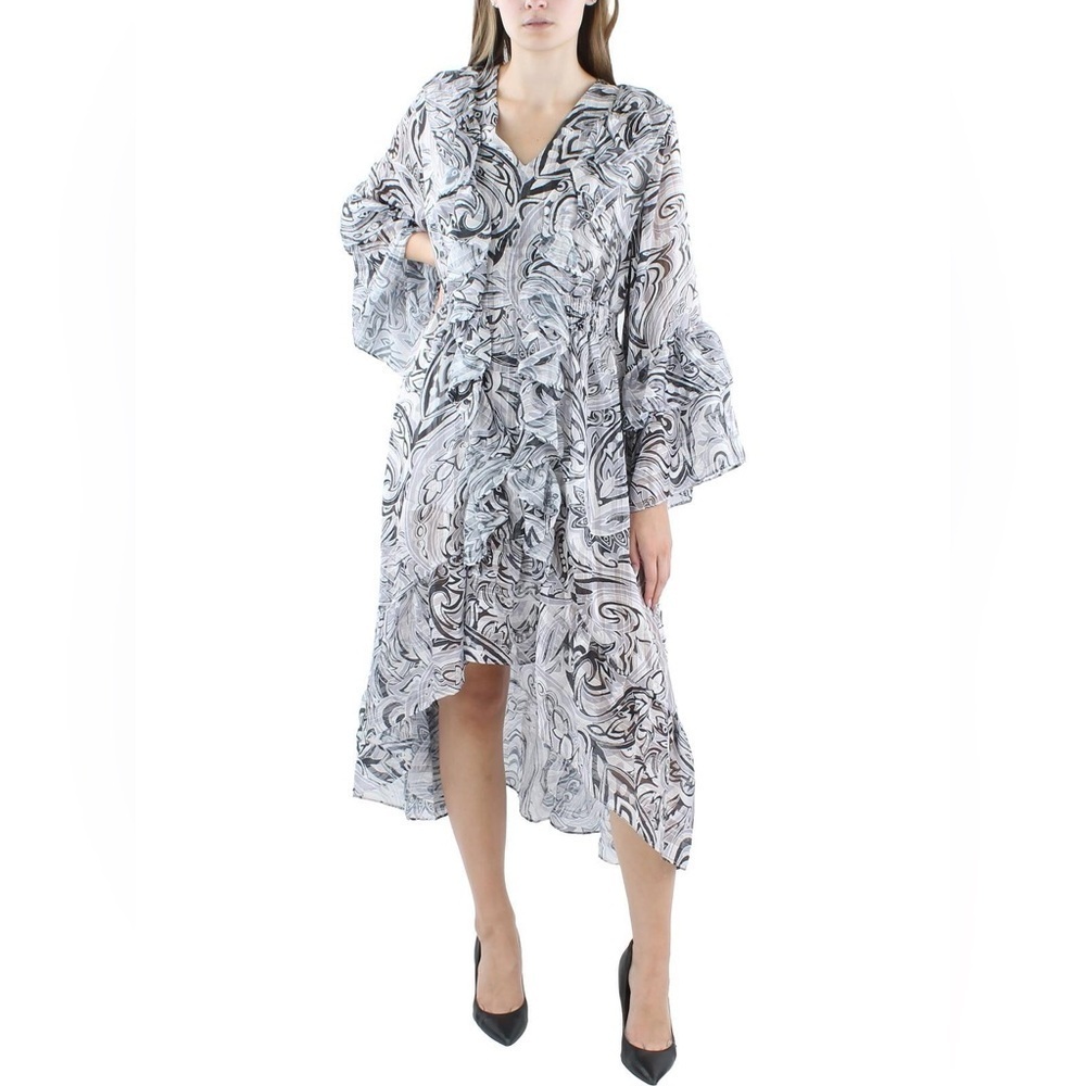 NWT BEULAH Ruffle Midi Midi Dress Grey S